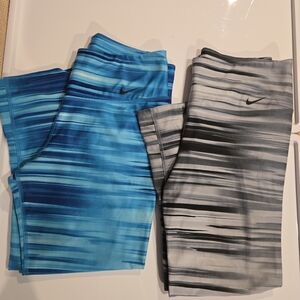 Nike Womens DriFit Blue and Black Striped Capri Leggings